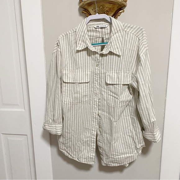 Zara light green Striped Button-Up Shirt - Picture 2 of 4
